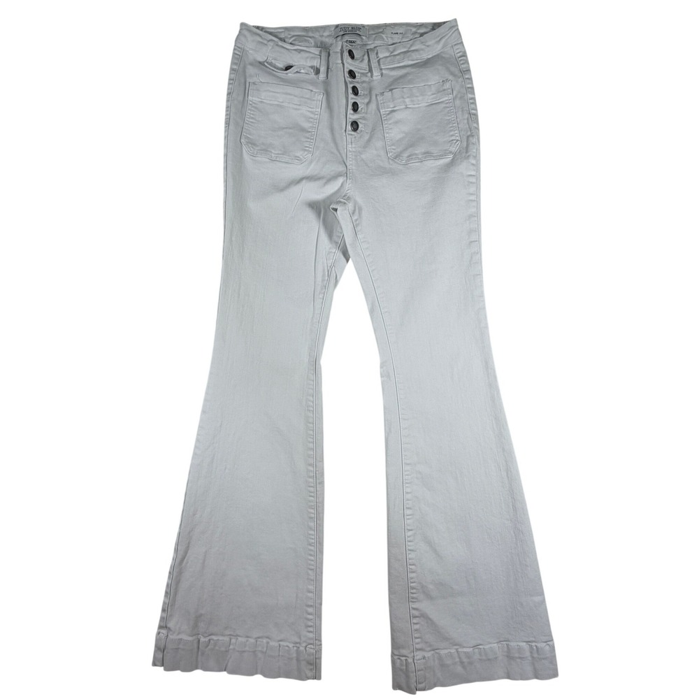 Judy Blue White High Rise Button Fly Flare Fit Jeans Patch Pockets Size‎ 15/32